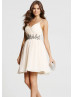 Champagne Chiffon Spaghetti Straps Beads Short Prom Dress 